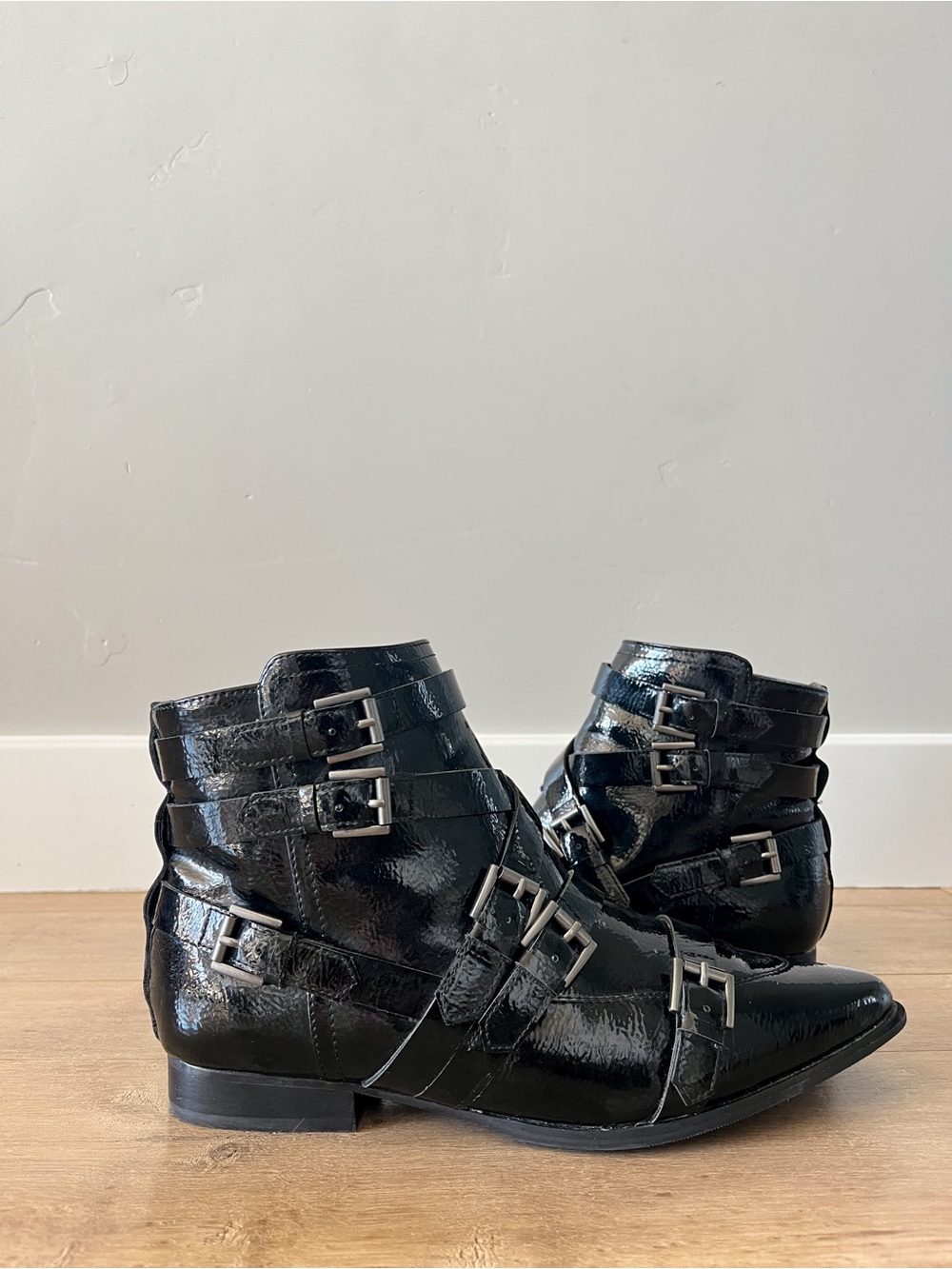 Coconuts by Matisse Amsterdam Black Patent Buckle Pointed Toe Ankle Boots